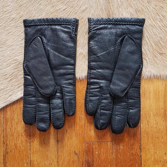 1980s Vintage Black Leather Driving Gloves, 80s Leather Driving Gloves - Picture 3 of 5